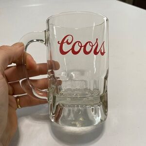 Coors beer glass clear drinking glass cup with handle red Coors 5”